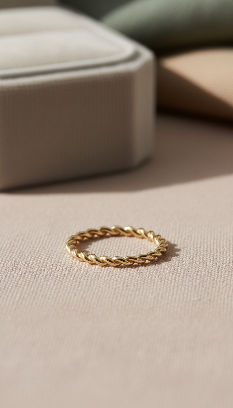Handcrafted twisted gold stacking band