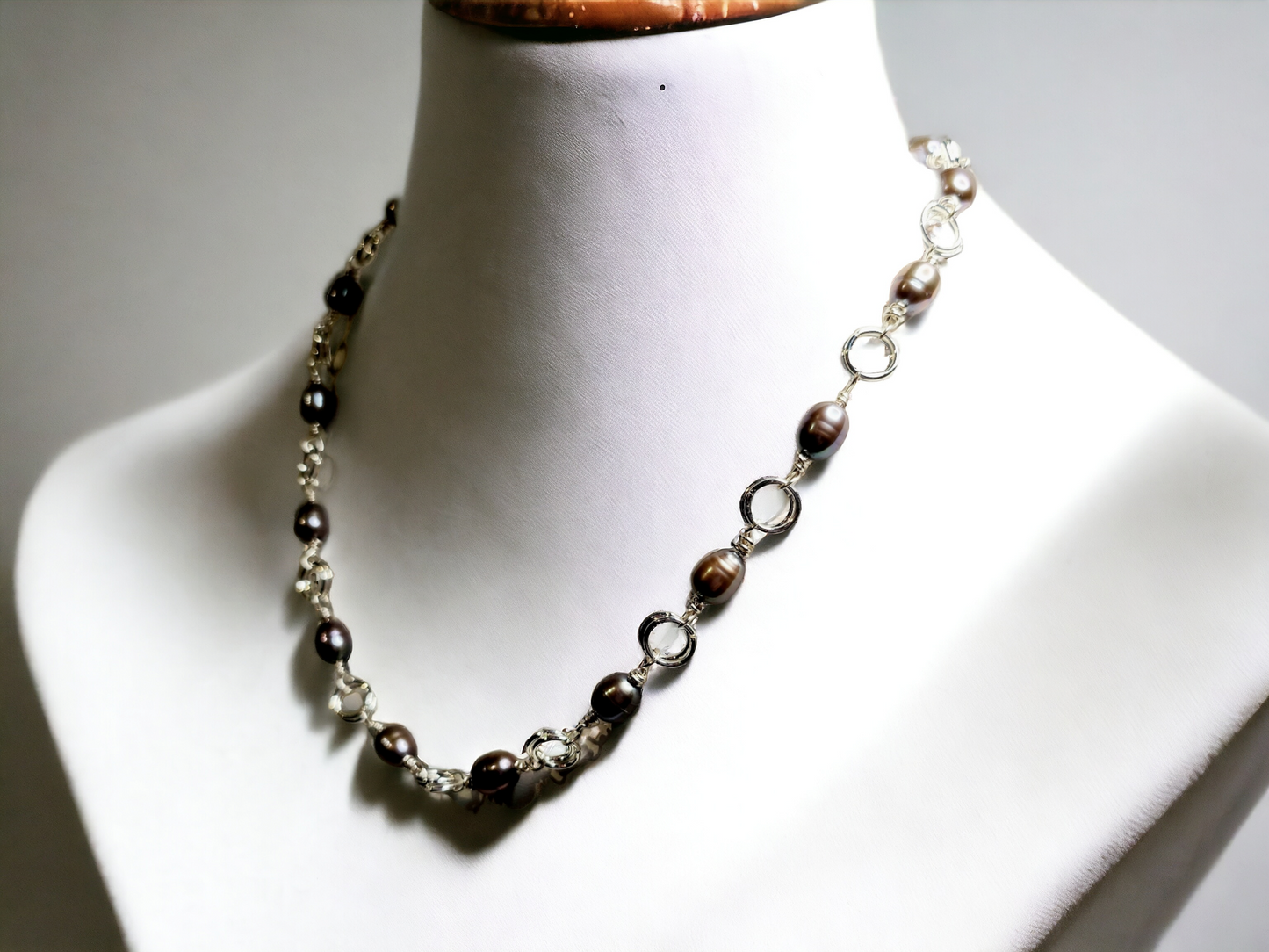 Cultured Freshwater Peacock Pear Necklace, 5-6mm rice pearls, 18inch necklace