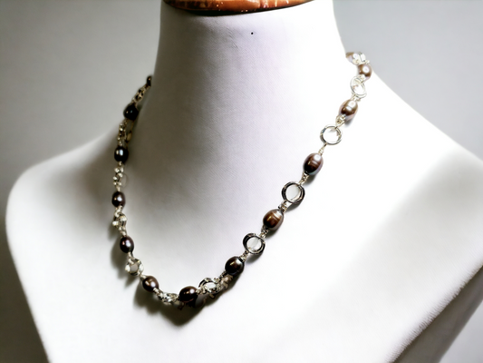Cultured Freshwater Peacock Pear Necklace, 5-6mm rice pearls, 18inch necklace