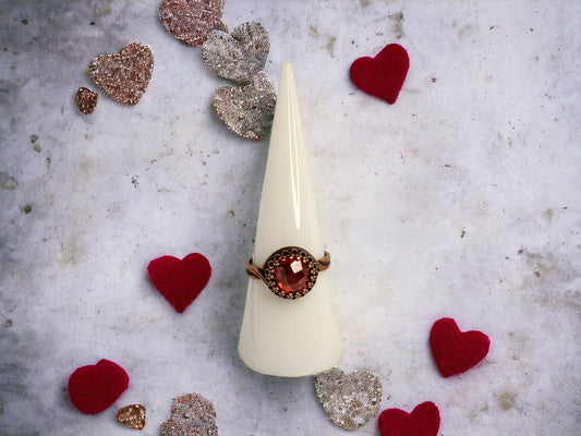 Hessonite Garnet CZ round 10mm 3.87 ct wt on antique copper setting crown bezel set