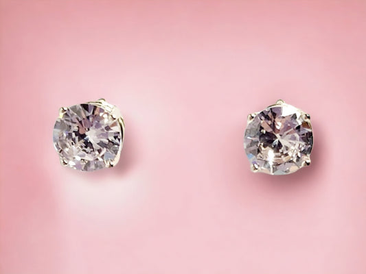 White Spinel Round cut 8mm stud earrings set in sterling silver
