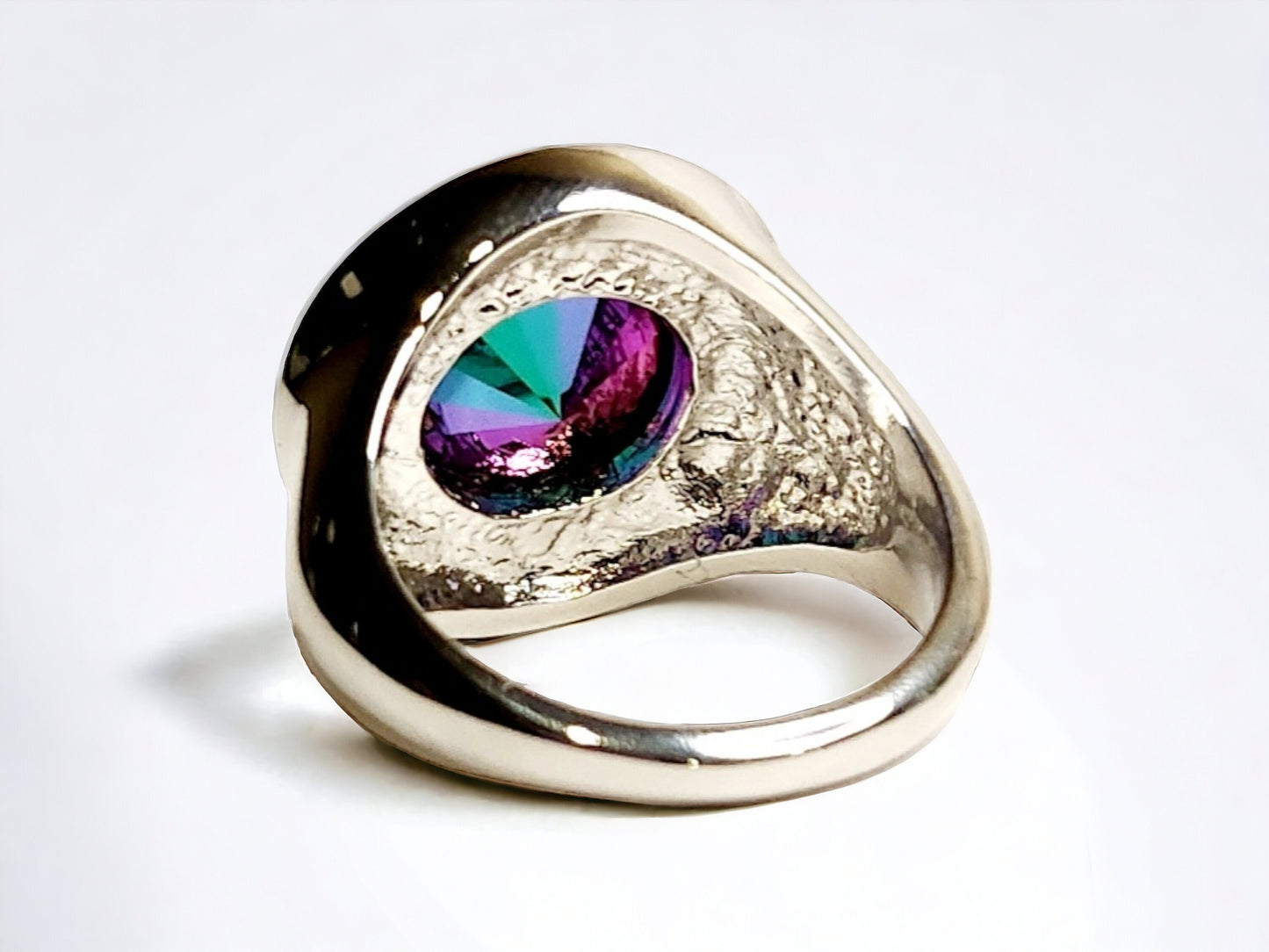 Electra Cyrstal 14mm Rivoli ring set in silver tone ring with rhinestone bezel