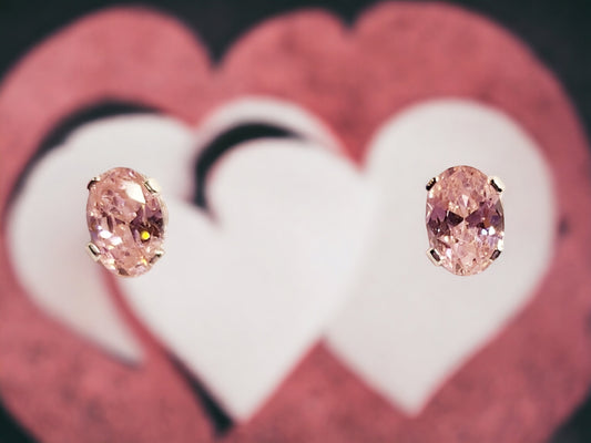 Rose sapphire oval 7x5mm stud earrings, sterling silver setting