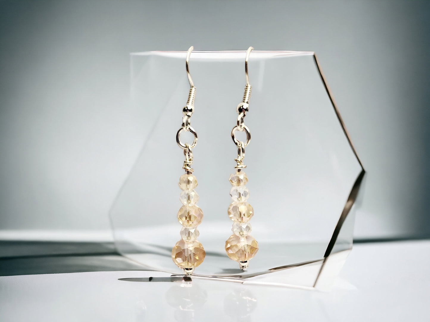 Peach blush and Crystal bead bar necklace and matching drop earrings set