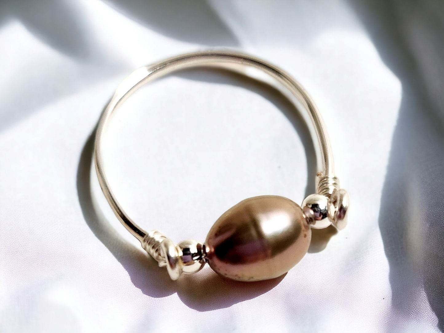 Cultured Freshwater Peacock pearl ring, silver plated, 5-6mm rice pearls