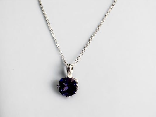 Tanzanite CZ Cushion-Cut Pendant in Sterling Silver on Adjustable Rolo Chain