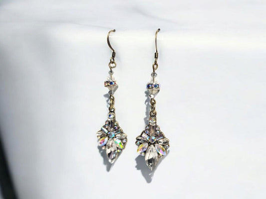Art Deco Rhinestone Floral Drop Earrings