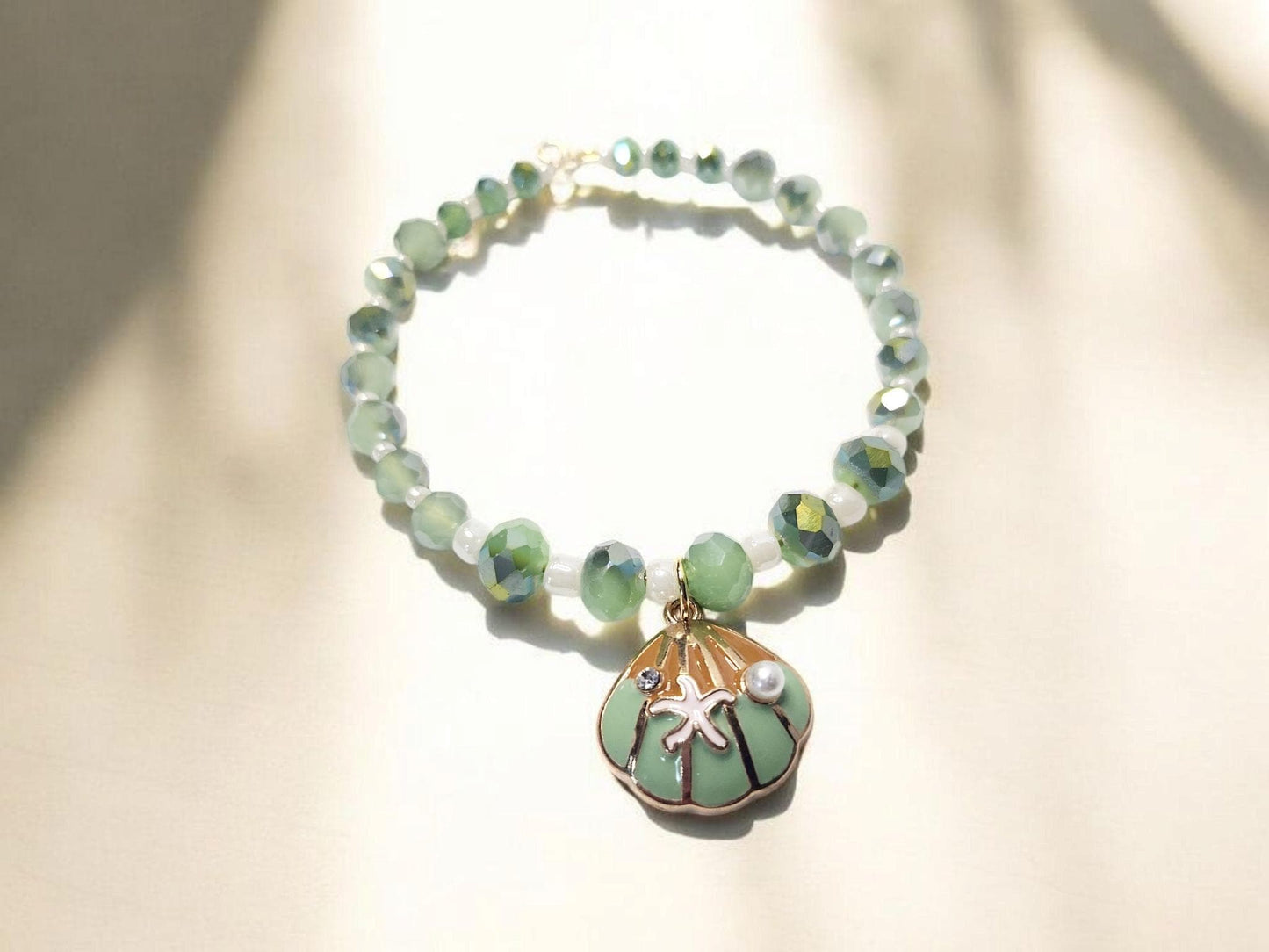 Seafoam Green Mermaid Shell Inspired memory bracelet