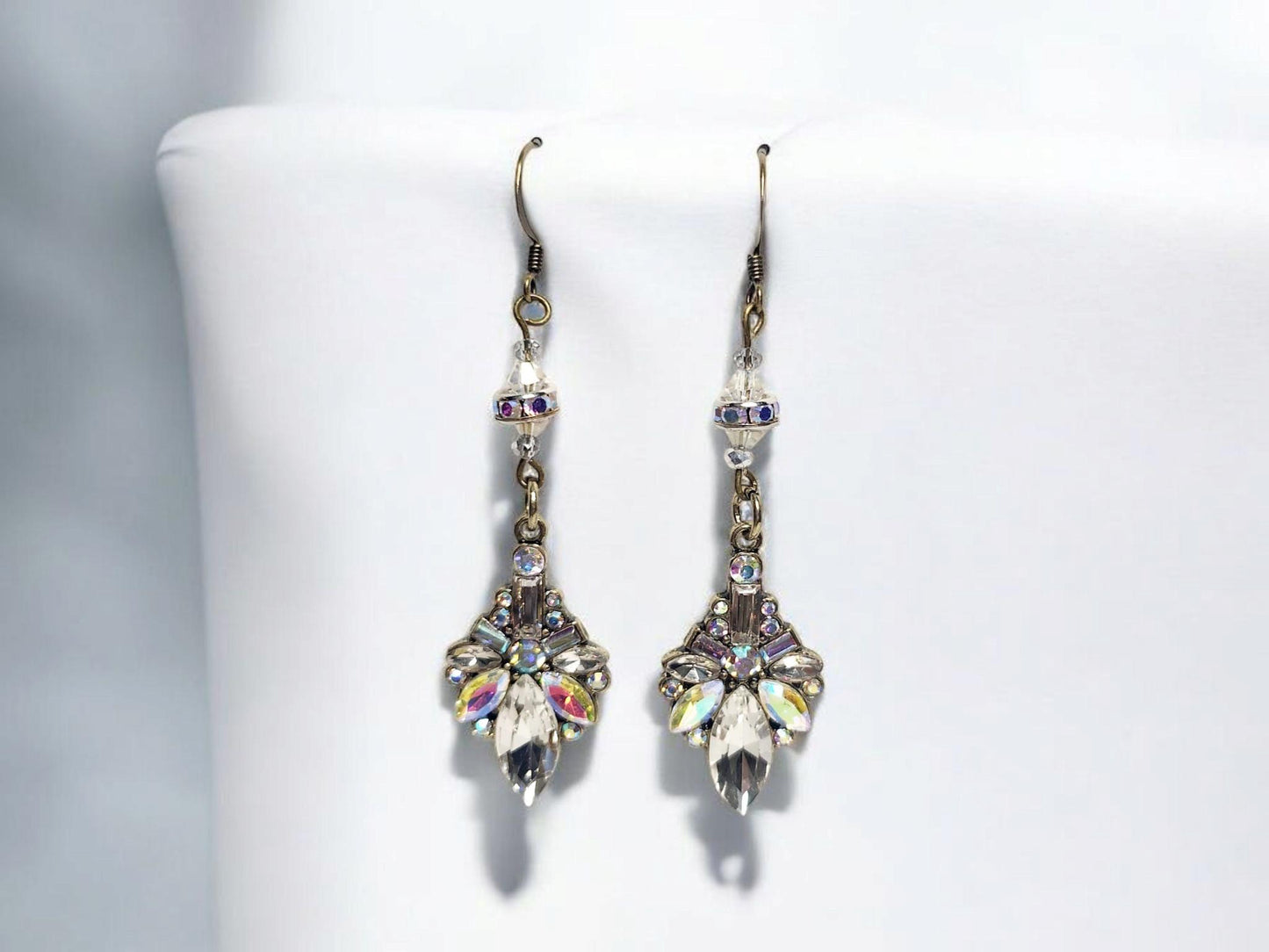 Art Deco Rhinestone Floral Drop Earrings