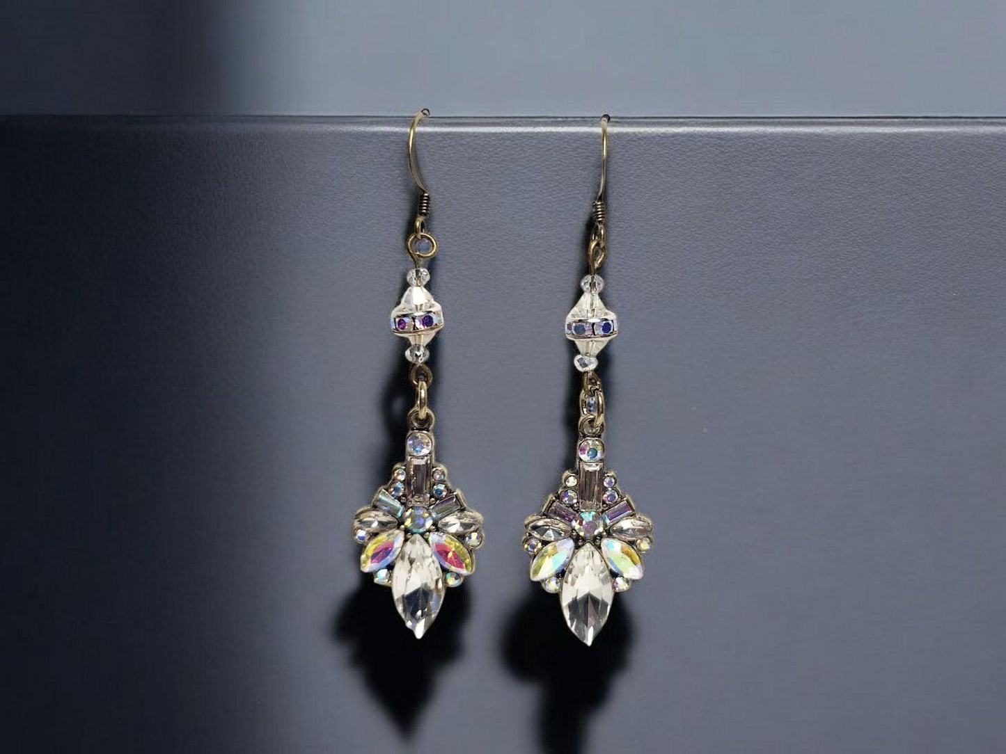 Art Deco Rhinestone Floral Drop Earrings