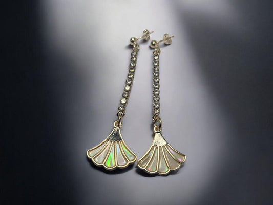 Art Deco Silver and Mother of Pearl Fan Dangle Earrings