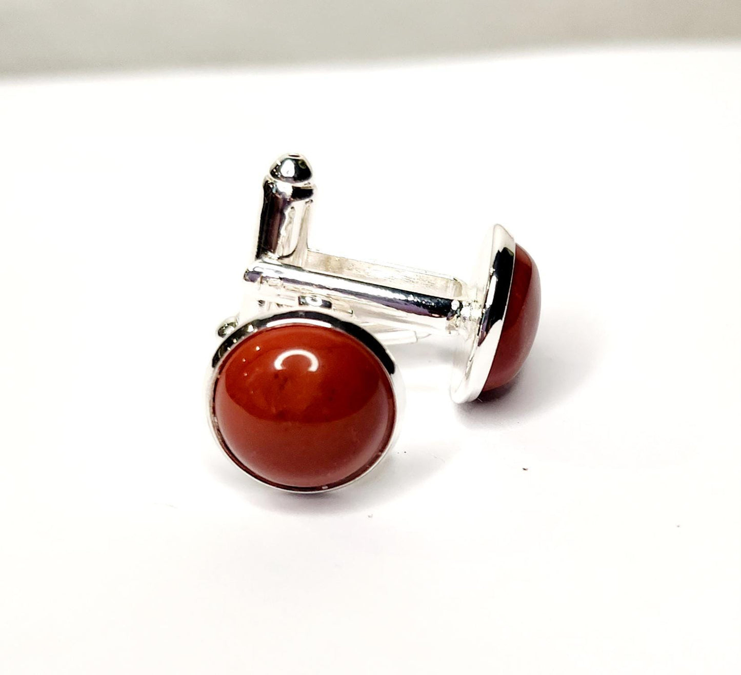 Cuff Links, Red Jasper Gemstone 12mm cab round, set in silver