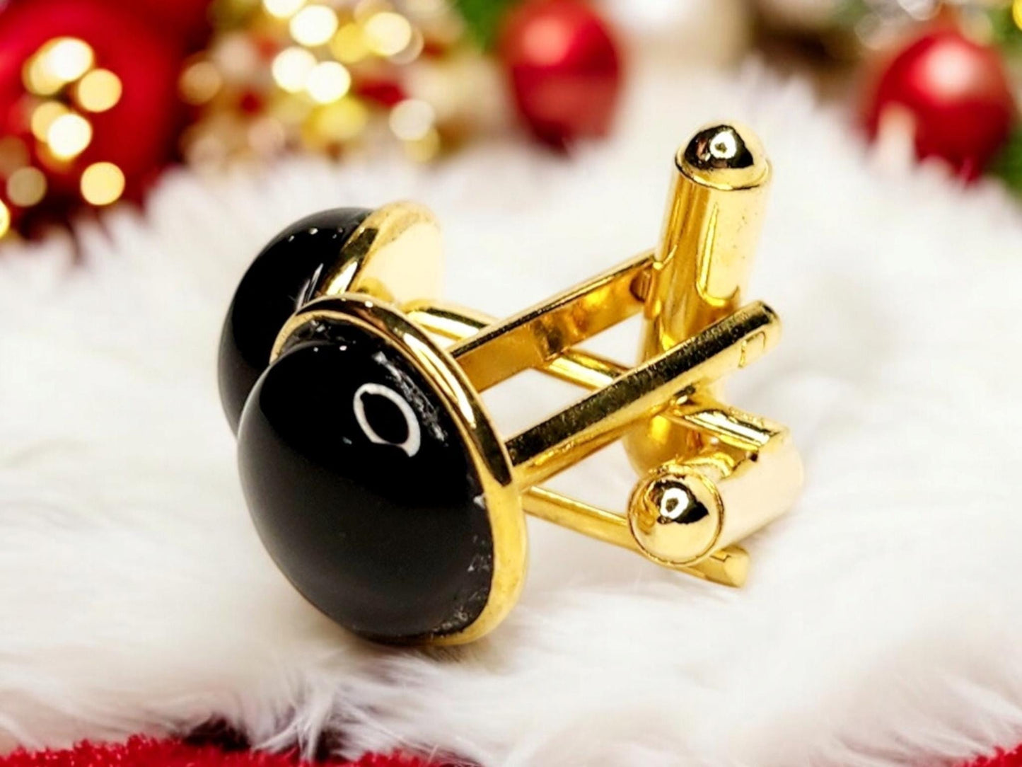 Gold Cuff Links, Black Onyx (gemstone)