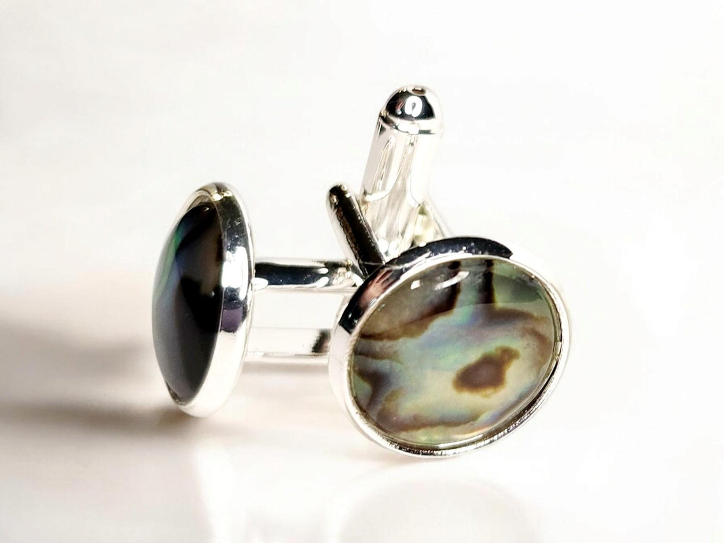 Silver Cuff Links, Pau Shell 12mm cab (natural)