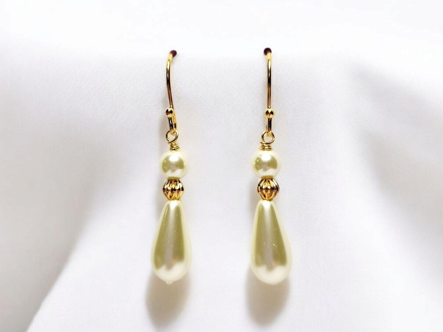 Classic White Pearl Teardrop and Gold Earrings