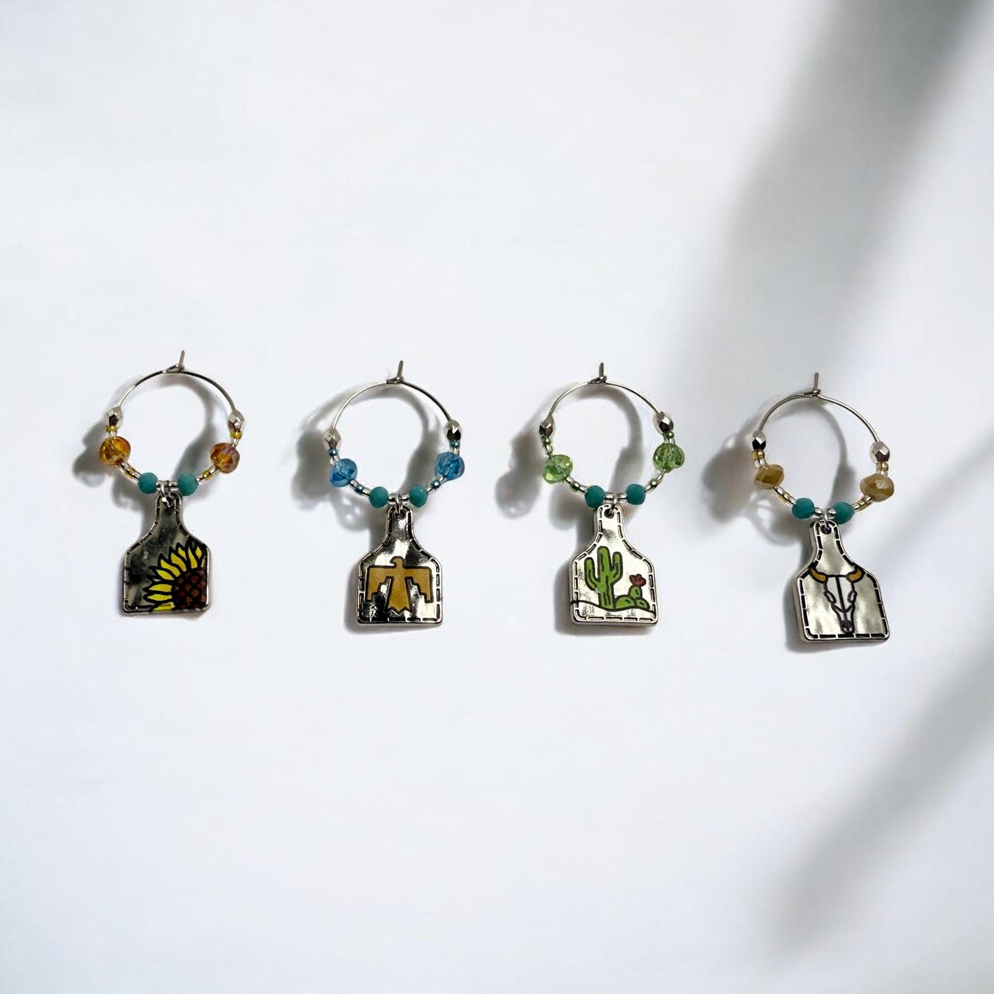 Western Silver Bottle Themed Wine Charms with crystal beading embelishments