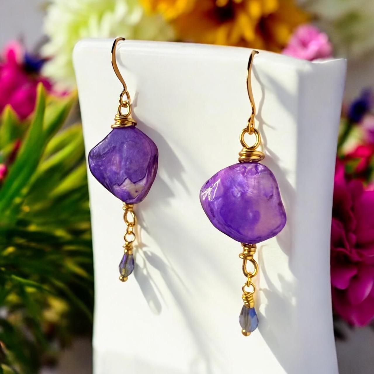 Brilliant Purple Oyster Dangle Earrings