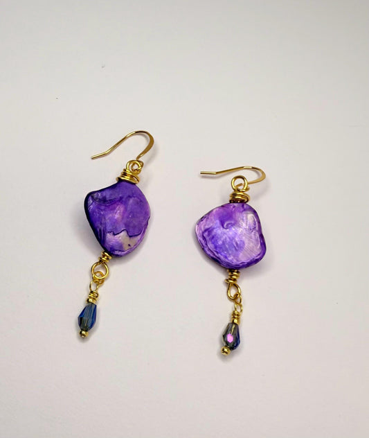 Brilliant Purple Oyster Dangle Earrings