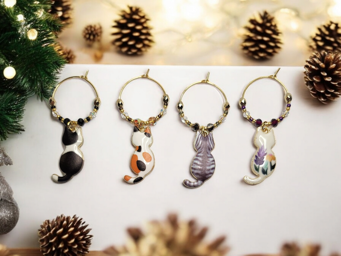 Cat themed Wine Charm, in gold