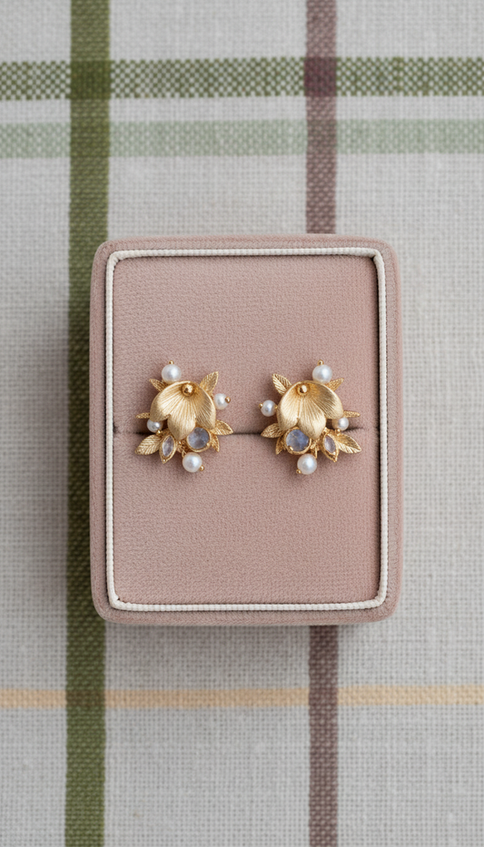 Delicate botanical motif stud earrings