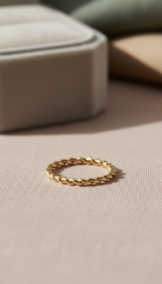 Handcrafted twisted gold stacking band