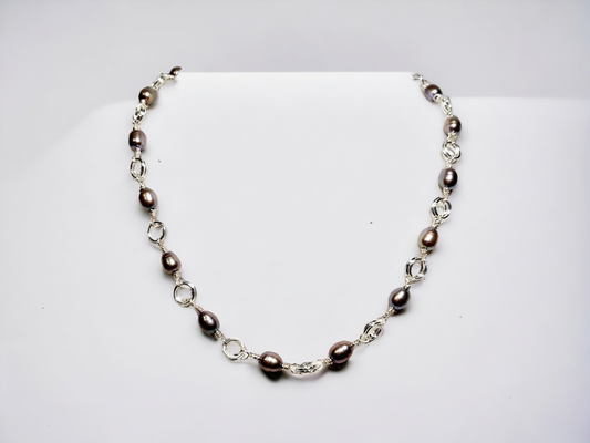 Cultured Freshwater Peacock Pear Necklace, 5-6mm rice pearls, 18inch necklace
