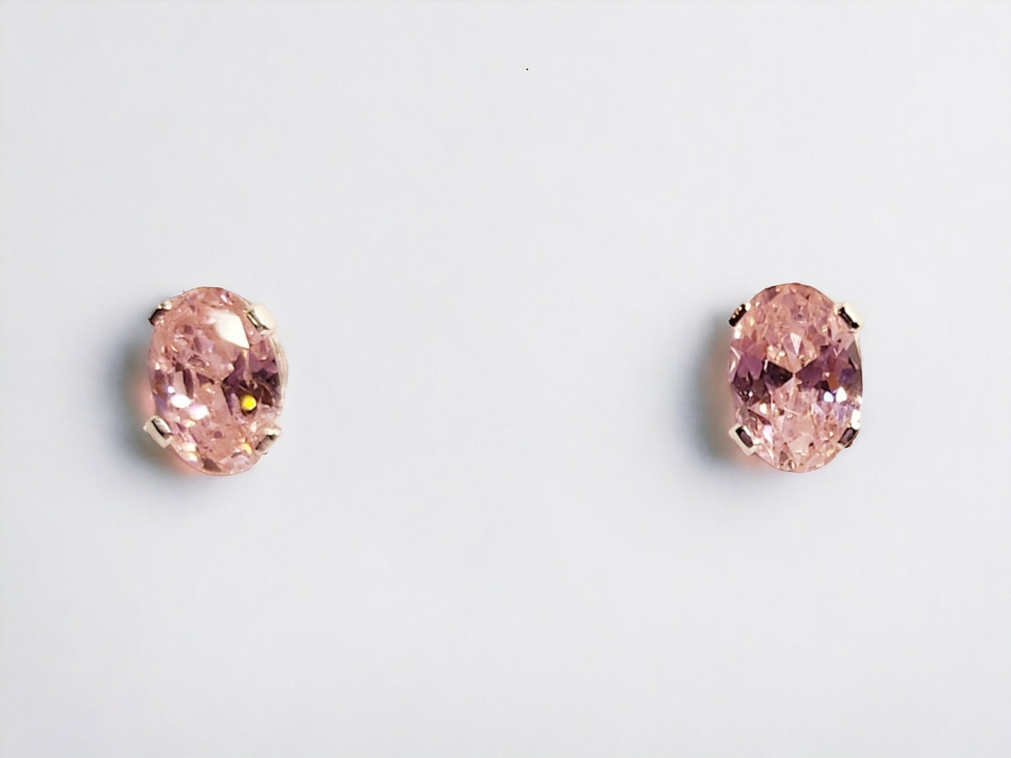 Rose sapphire oval 7x5mm stud earrings, sterling silver setting