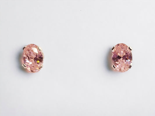 Rose sapphire oval 7x5mm stud earrings, sterling silver setting