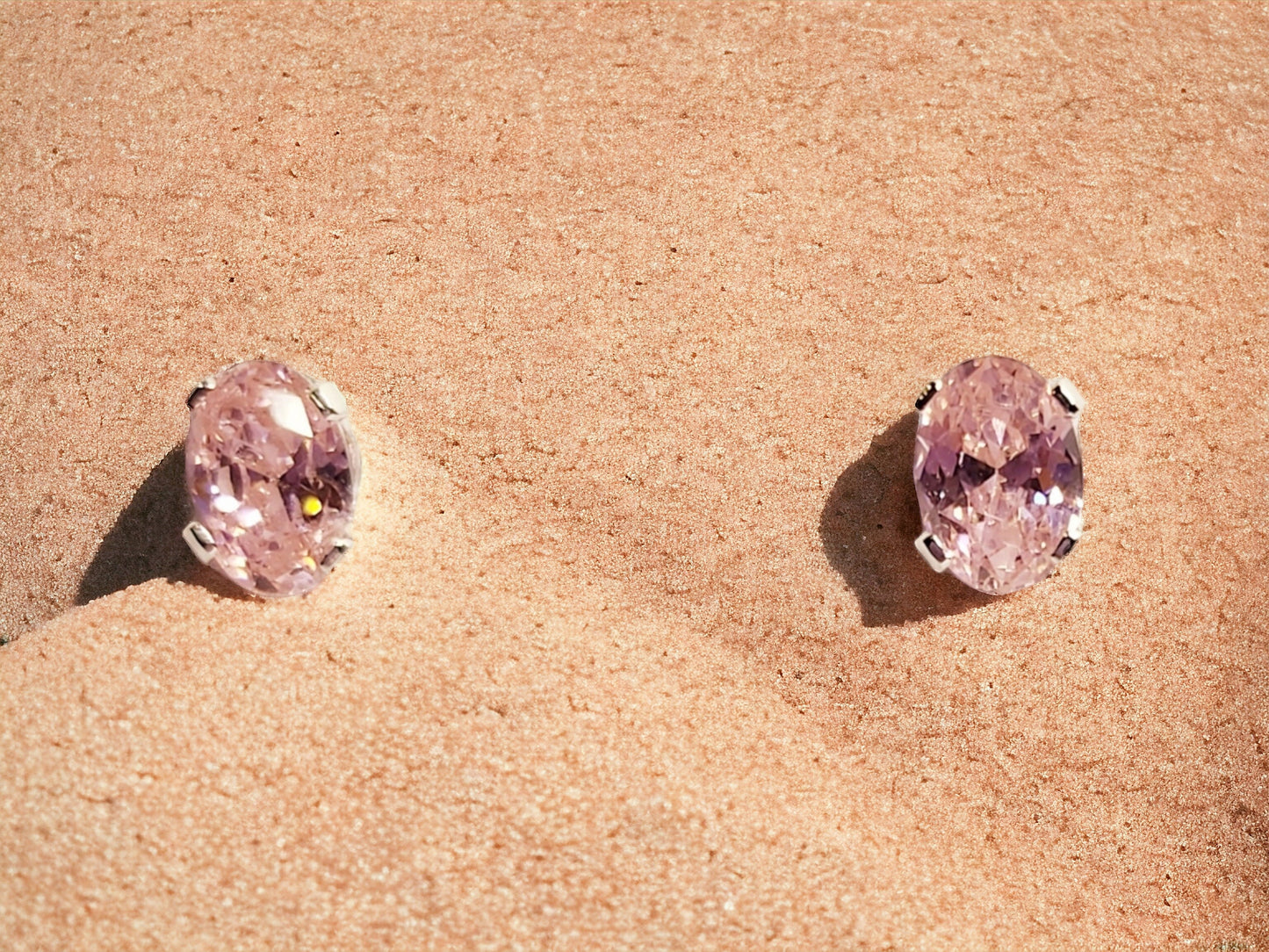 Rose sapphire oval 7x5mm stud earrings, sterling silver setting