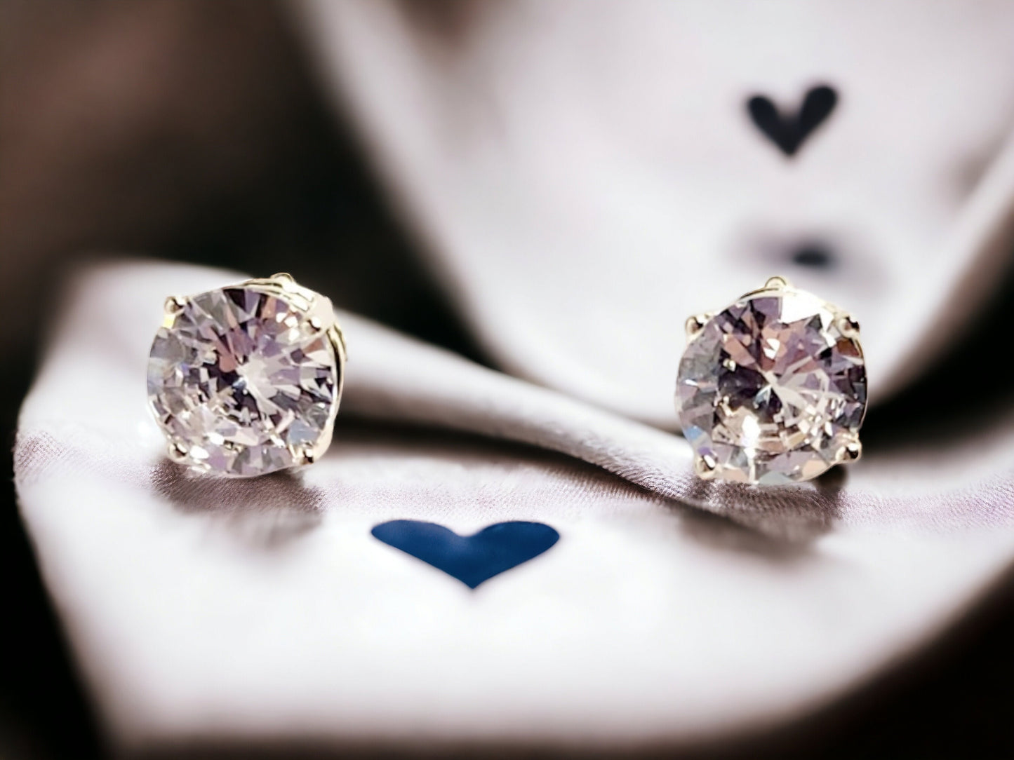 White Spinel Round cut 8mm stud earrings set in  sterling silver