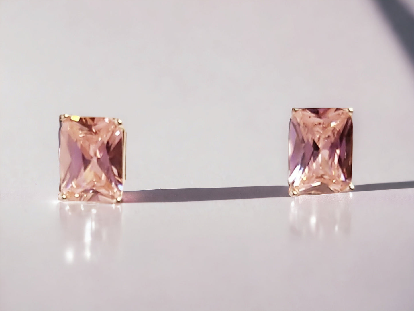 Rose Sapphire CZ Emerald-Cut Stud Earrings in Sterling Silver - 8x6mm Romantic Pink Sparkle