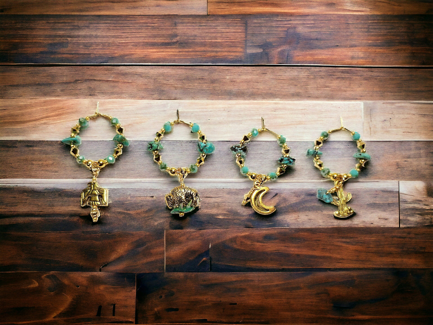 Southwestern Real Turquoise - gold plated wine charms