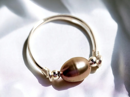 Cultured Freshwater Peacock pearl ring, silver plated, 5-6mm rice pearls