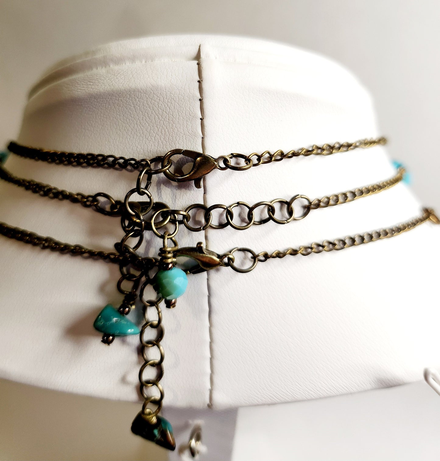 Turquoise Howlite Round Faceted Beaded Necklace on antique bronze setting 20inch length