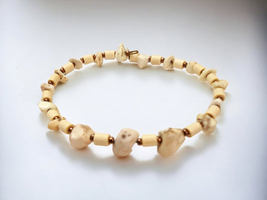 Natural Howlite and wood beaded bracelet on memory wire