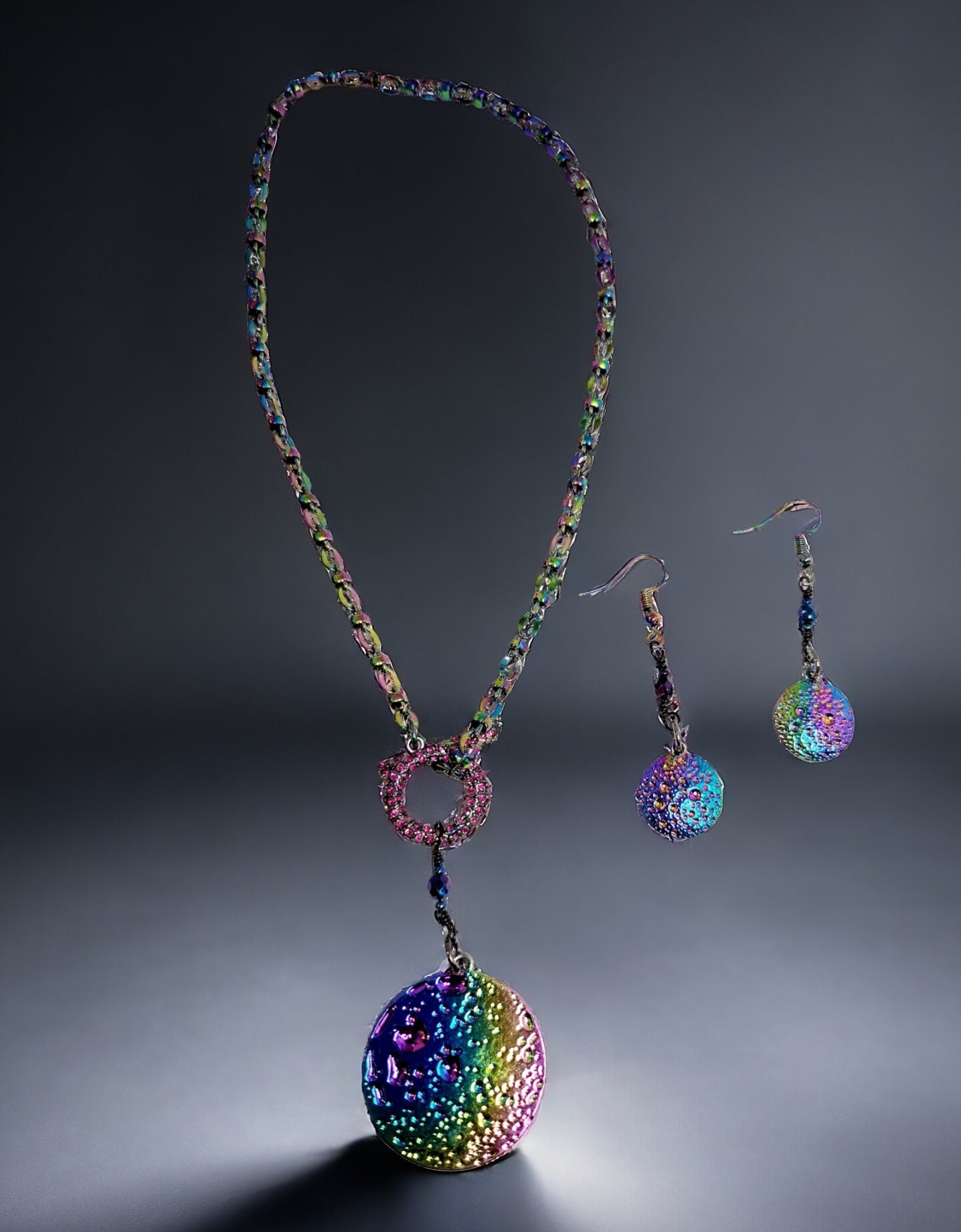 Rainbow Moon necklace and earring set