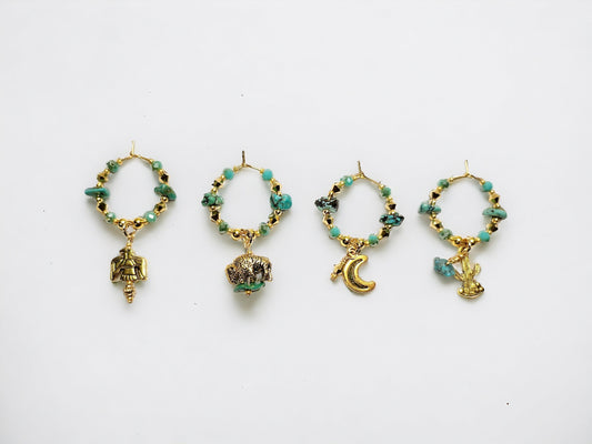 Southwestern Real Turquoise - gold plated wine charms