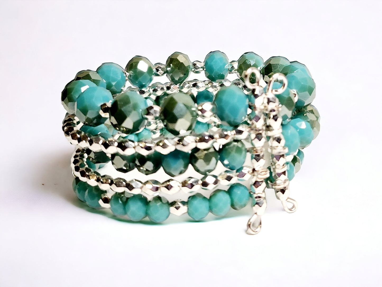 Turquoise Beaded Cuff Bracelet with silver and Glass turquoise beading