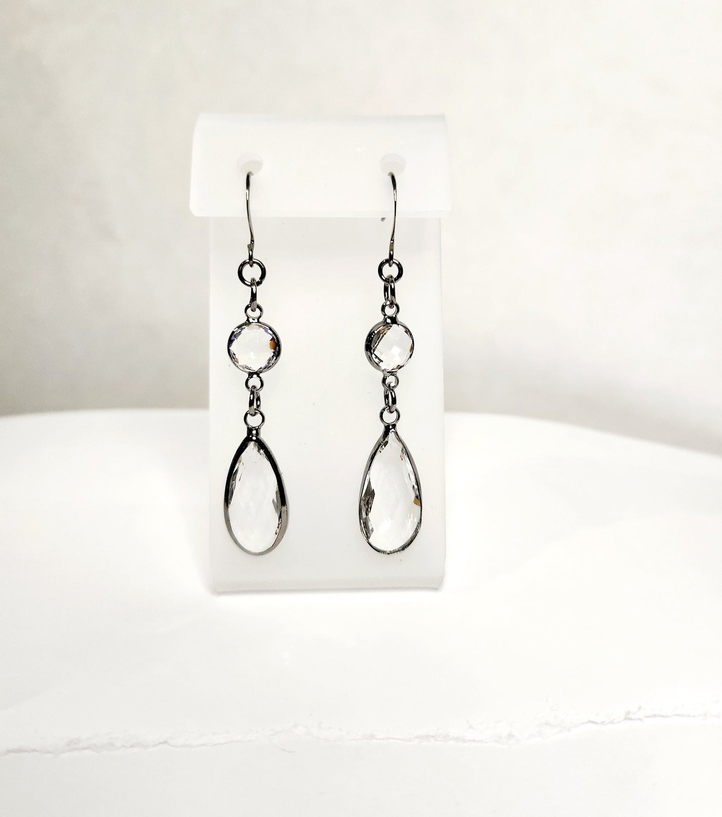 Crystal "pewter" teardrop earrings in gunmetal