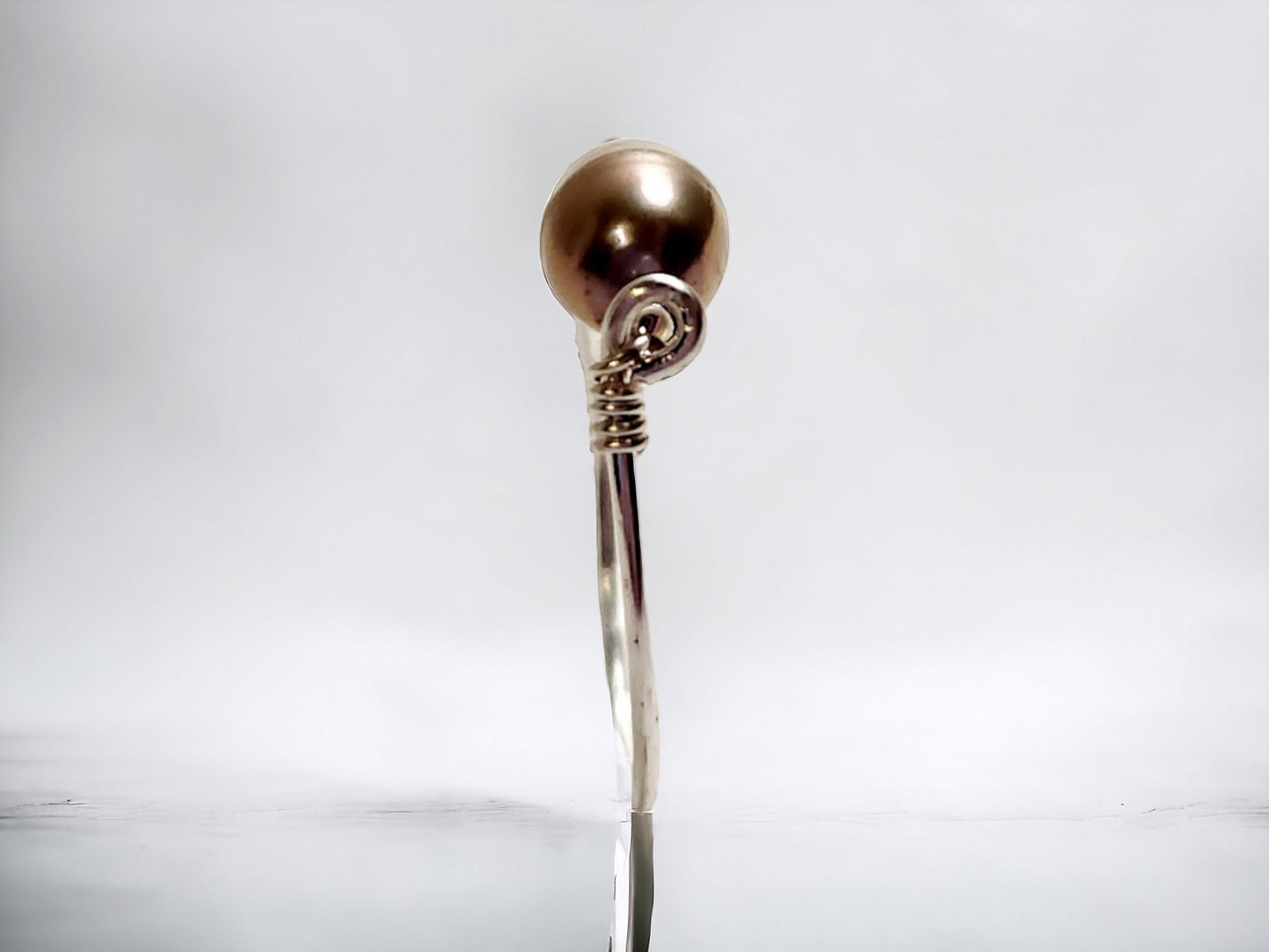 Cultured Freshwater Peacock pearl ring, silver plated, 5-6mm rice pearls