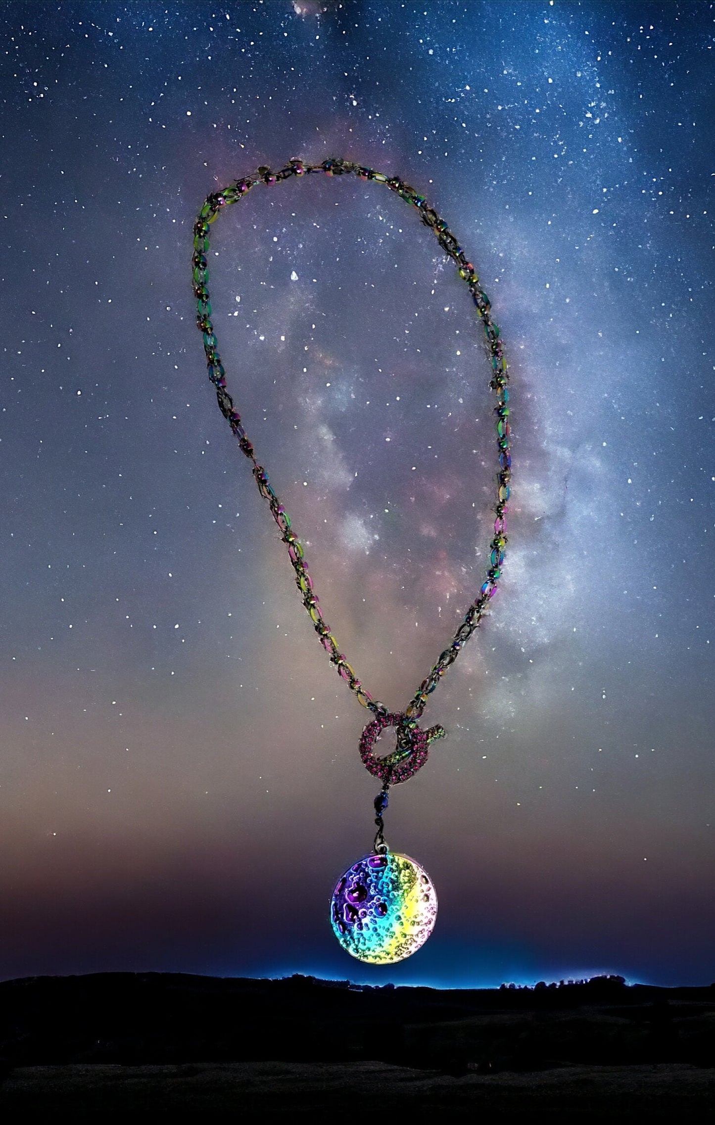 Rainbow Moon necklace and earring set
