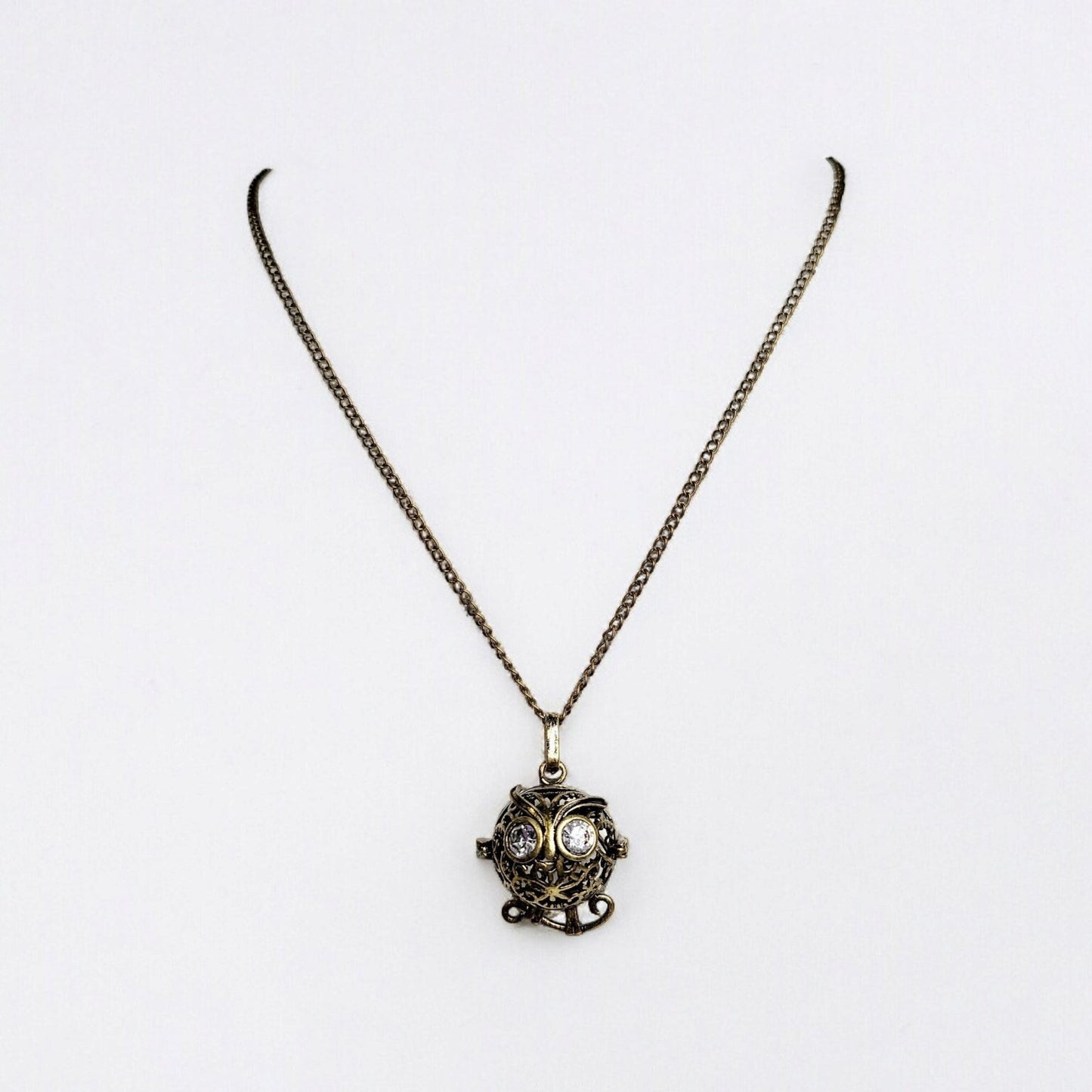 Steampunk Owl antique bronze locket necklace, 18inch curb chain