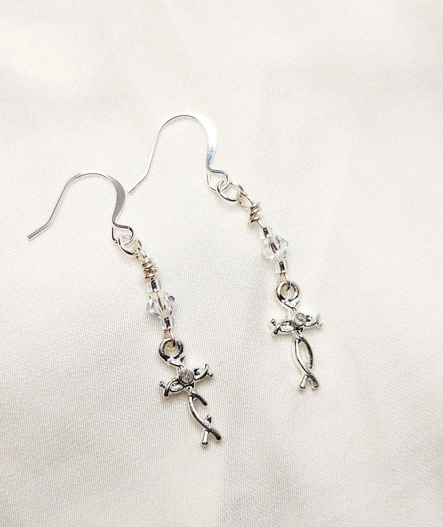 Silver finished Cross with Rhinestone and matching earrings