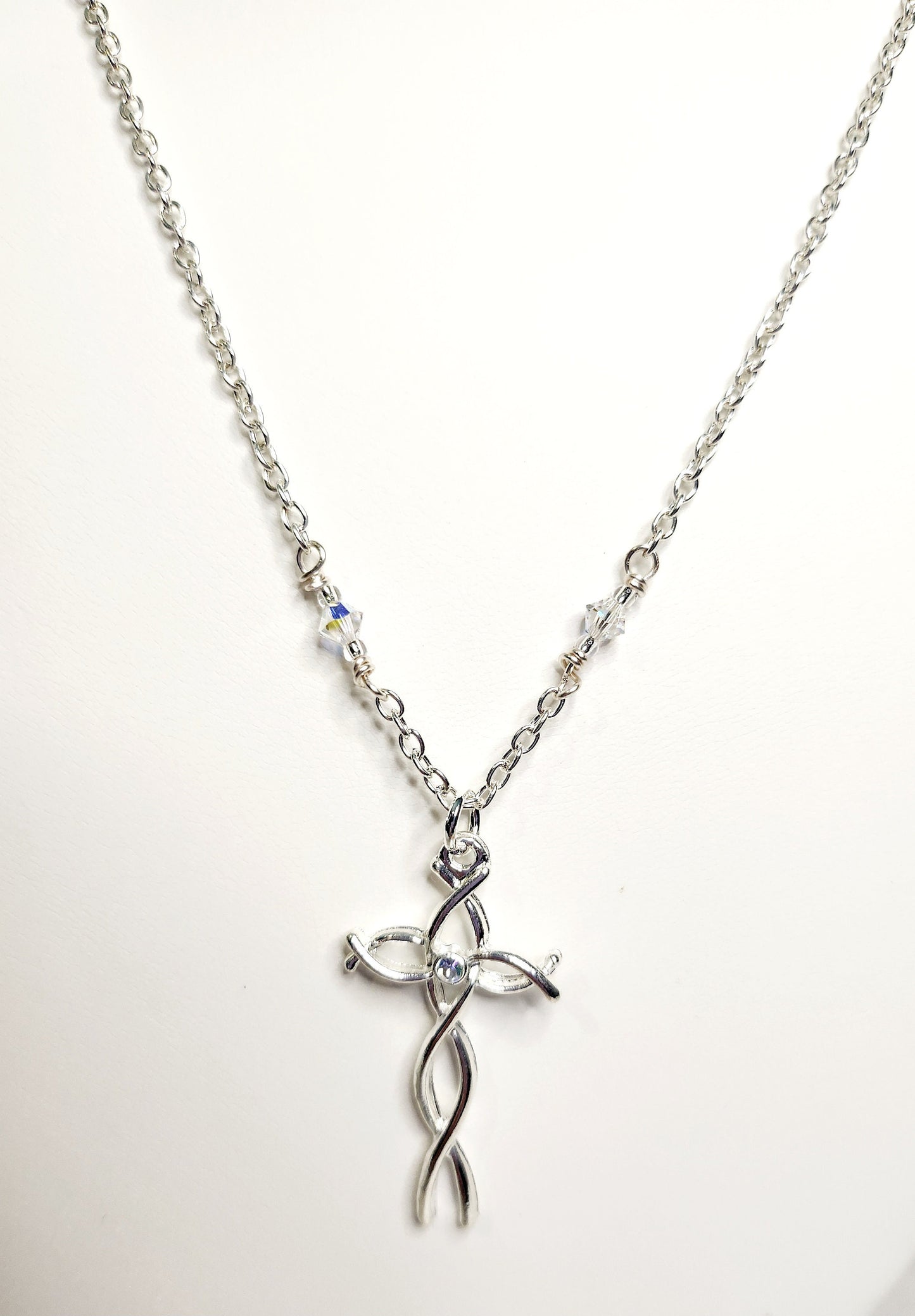 Silver finished Cross with Rhinestone and matching earrings