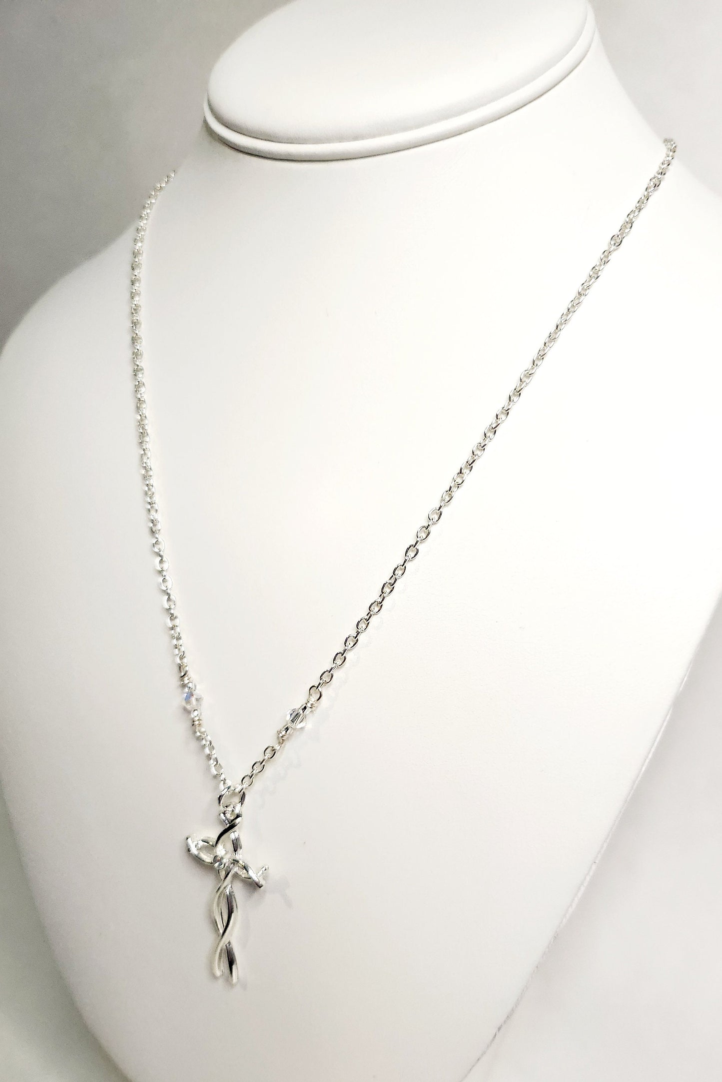 Silver finished Cross with Rhinestone and matching earrings