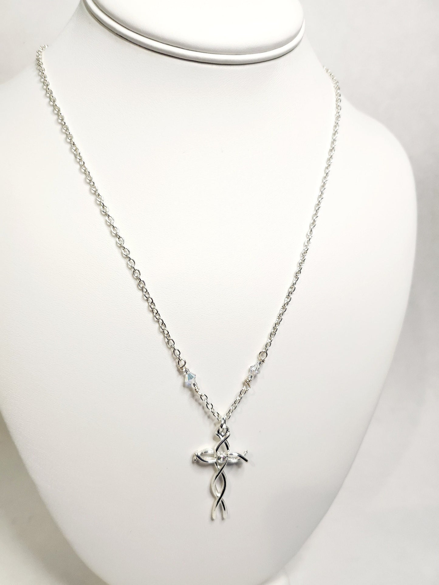 Silver finished Cross with Rhinestone and matching earrings