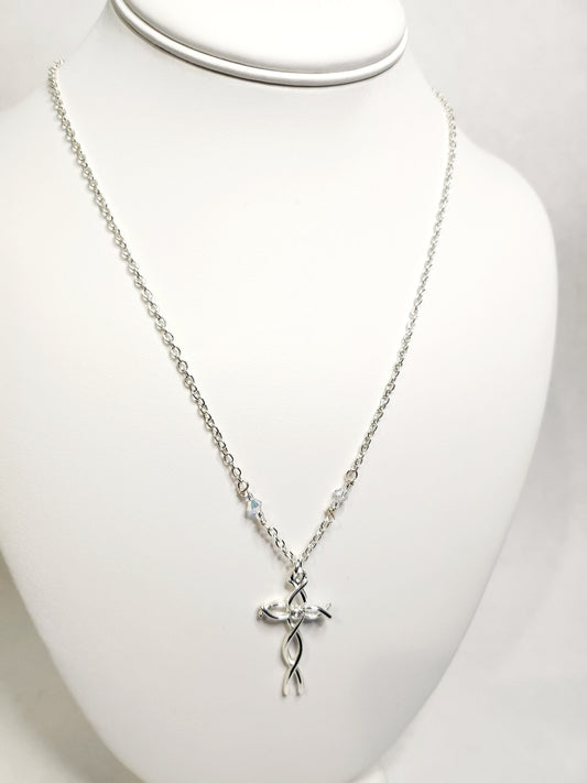 Silver finished Cross with Rhinestone and matching earrings