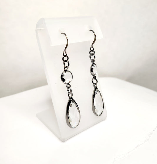 Crystal "pewter" teardrop earrings in gunmetal