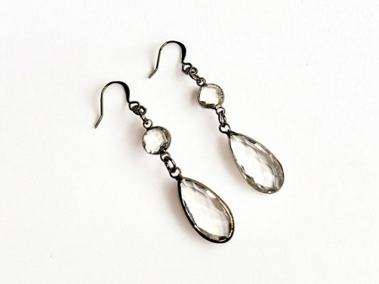 Crystal "pewter" teardrop earrings in gunmetal