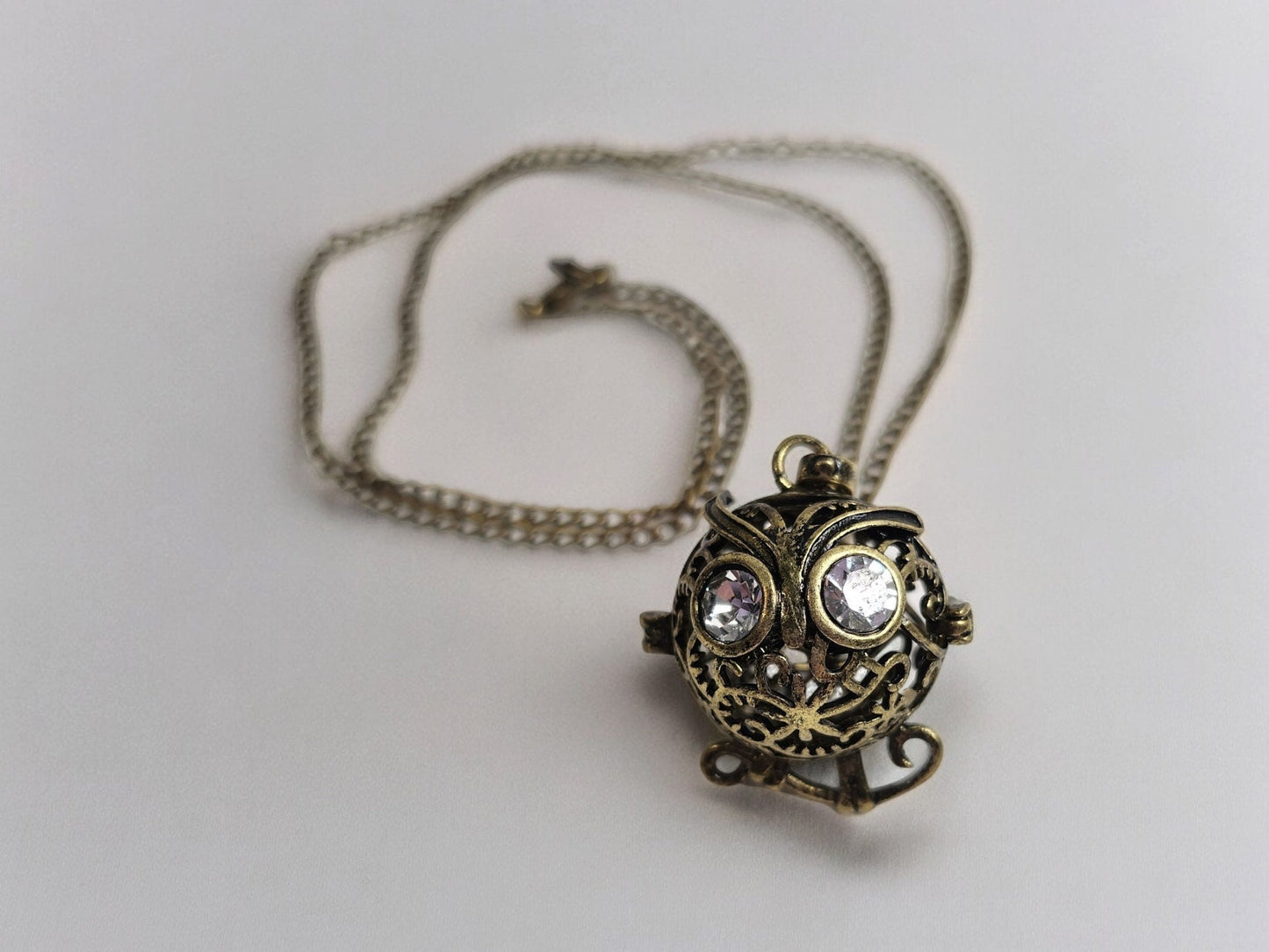 Steampunk Owl antique bronze locket necklace, 18inch curb chain
